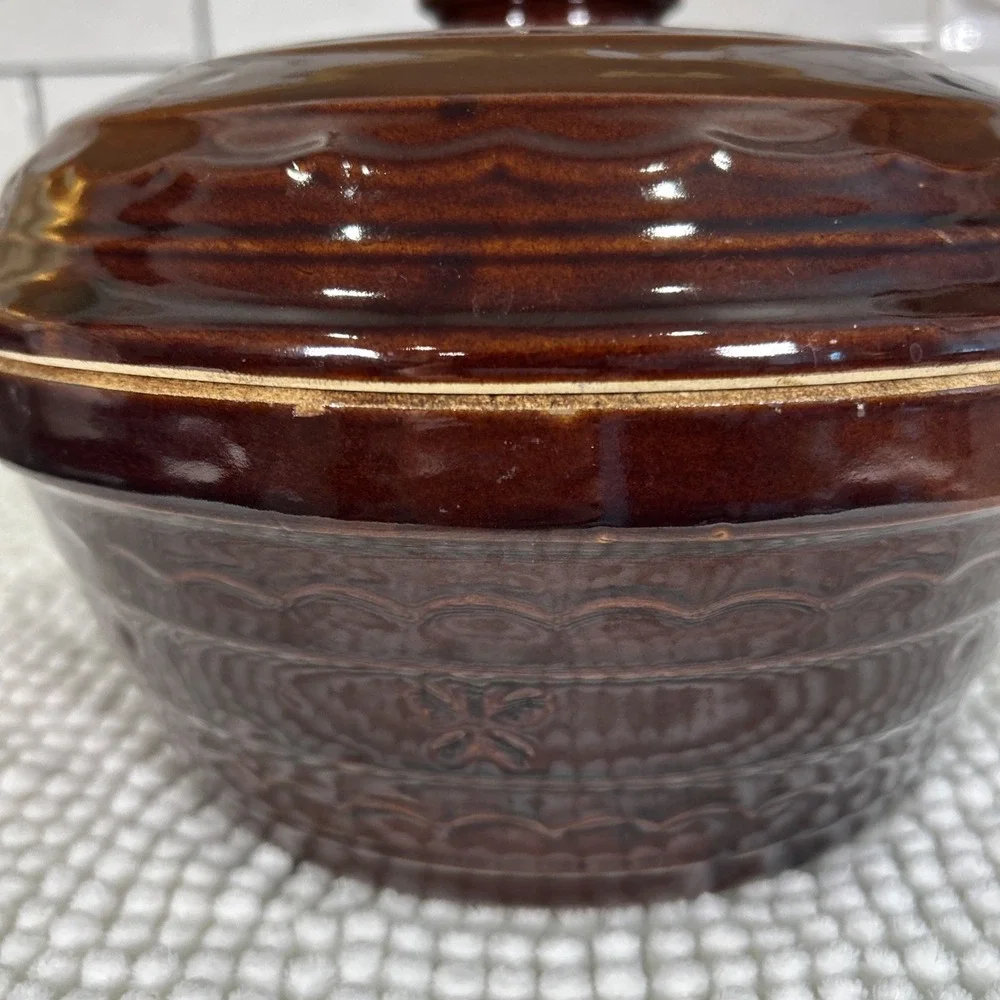 VTG 1950s Marcrest Colorado Brown Stoneware 3 Qt Dutch Oven Casserole w/Lid